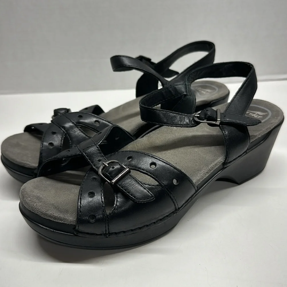 Dansko Sissy Leather Sandals Clogs Shoes Strappy Adjustable Black Size 41 US 11